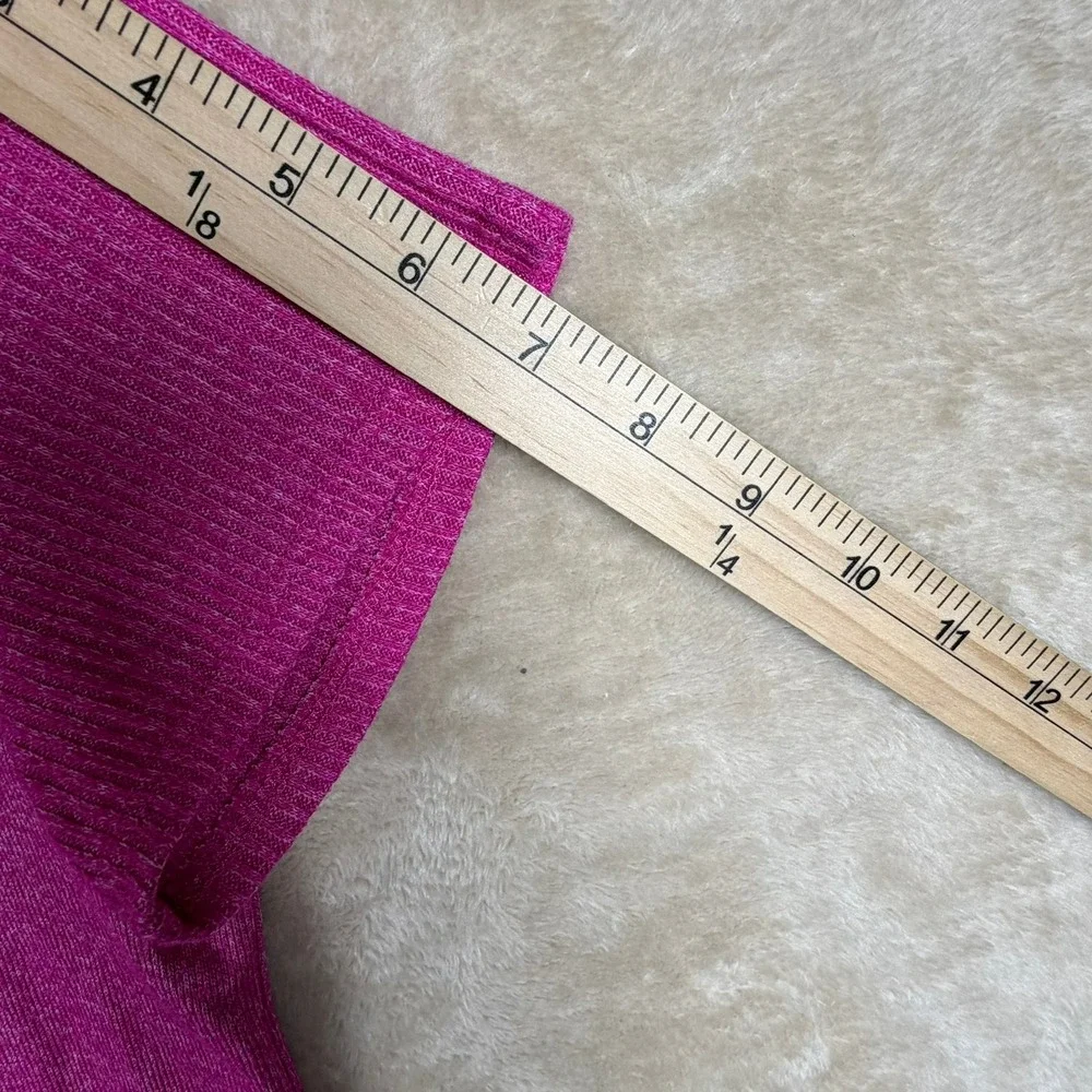 Natori Womens Magenta Pink‎ Heathered V-Neck Short Sleeve Ribbed Top Size M - Picture 6 of 7